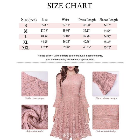 Women Wedding Dress Lace Bridesmaid Vintage Formal Cocktail Party Swing Dresses - Picture 6 of 6